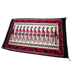 90x55 Vintage Hand Woven Wool Navajo Style Yei Rug Made in Mexico 1970s Rya VTG